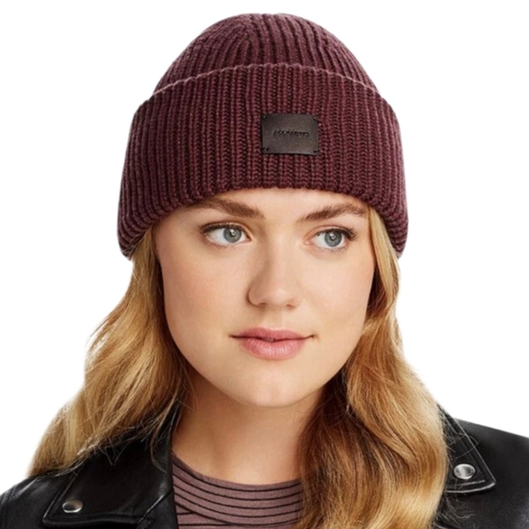 All Saints Accessories - AllSaints Travelling Rib Cuff Beanie – Tawny Port Red